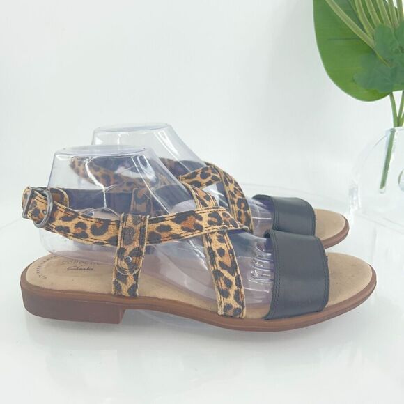 Clarks Women's Declan Spring Sandal Size 9 Black Leather Flat Ankle Strap Comfy - Picture 3 of 13